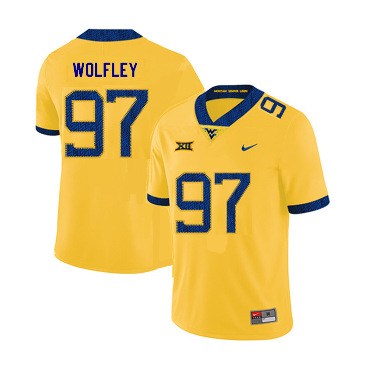 2019 Men #97 Stone Wolfley West Virginia Mountaineers College Football Jerseys Sale-Yellow